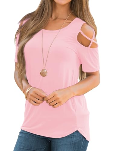 Image of Jar of Love Women's Summer Tops Short Sleeve Cold Shoulder Tops T-Shirts for Women Spring Summer Tops Loose Fit Tunic 2026