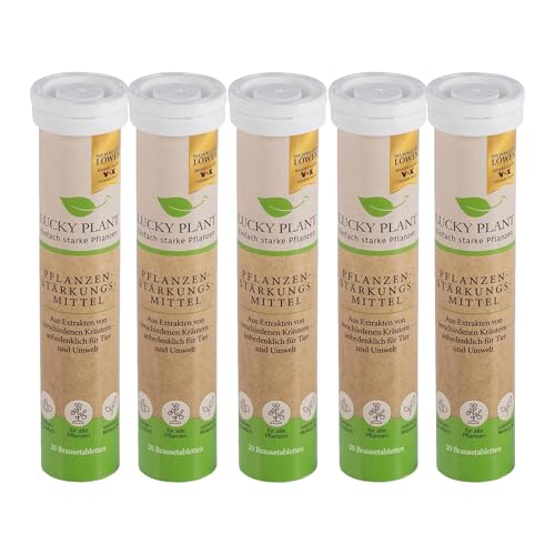 LUCKY PLANT Pflanzenstärkung Tablette | Stärkeres Pflanzenwachstum & längere Blütezeit | Zimmerpflanzen, Sträucher, Rasen, Obst & Gemüse | unbedenklich für Tiere & Natur | 5x 20 Tabletten