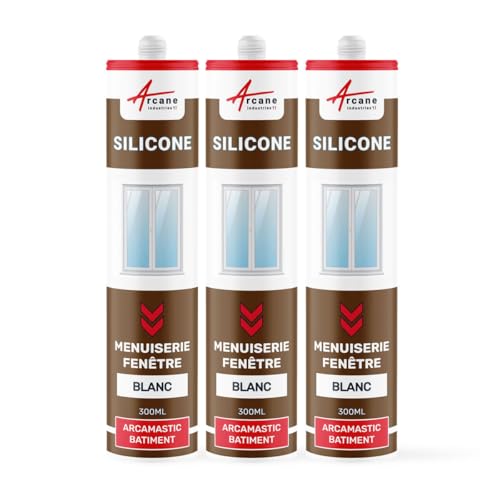 Mastic silicone, fenêtre, menuiserie, étanchéité - 300 ml x 3 Blanc - ARCANE INDUSTRIES