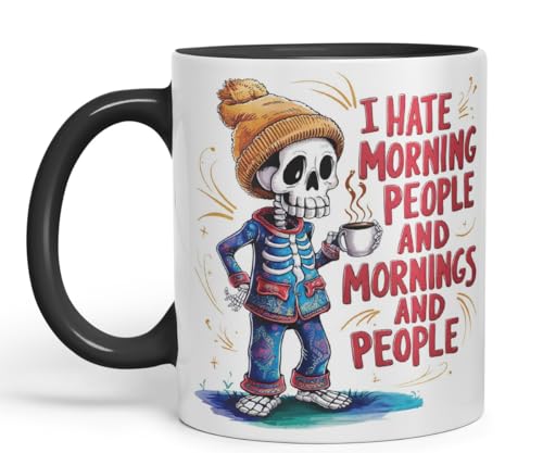 Vixar I Hate Morning People and Mornings and People – Coloured Ceramic Mug Cup Gift, 11oz (Black)