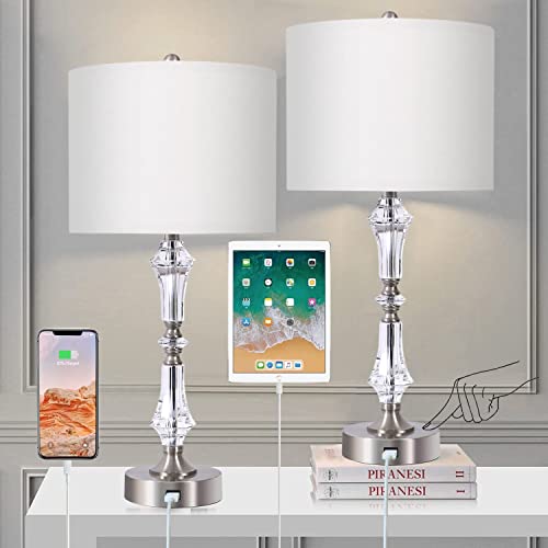 Touch Table Bedroom Lamps Set Of 2, Tall 27" Table Lamps With Usb Port & Modern Gray Shade, Bedside Lamps With Metal Base Design, 3 Way Dimmable Touch Control Nightstand Lamp For Bedroom, Living Room #TOP1