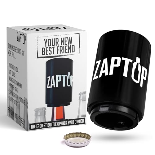 Zaptop Beer Bottle Opener Magnetic Bottle Opener With Cap Catcher - Automatic Bottle Cap Opener - Pop Top Push Down Beer Opener - No Bend or Damage To Caps - Opens Bottles Instantly - Black