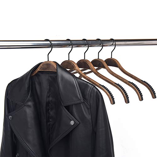 Js Hanger Lightweight Non Slip Wooden Hangers - 10 Pack Heavy Duty Wood Coat Hangers With Soft Stripes For Camisole, Jacket, Dress Clothes, Sweater, Retro Finish #TOP1