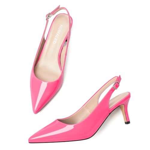 Image of NUMALEO Slingback Heels for Women Pointed Close Toe Kitten Heels Patent Pumps Dress Party Comfy Heeled Sandals Stiletto 2.5 Inch Dress Shoes