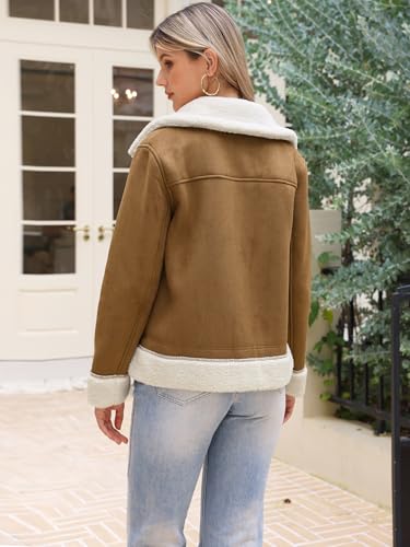 Allegra K Winter Faux Suede Jacket Coat for Women 2025 Faux Fur Shearing Lined Warm Thick Fleece Fuzzy Outerwear3