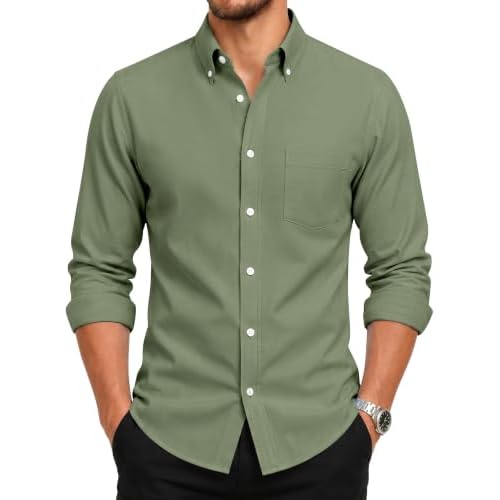 Men's Oxford Dress Shirts Long Sleeve Wrinkle-Resistant Button Down Shirt Business Casual Regular Fit with Pocket