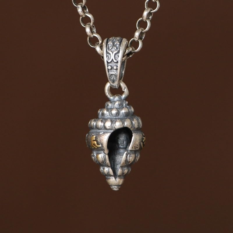 Collier argent 925 anti-ternissement pendentif escargot bouddha chaîne pull - 4