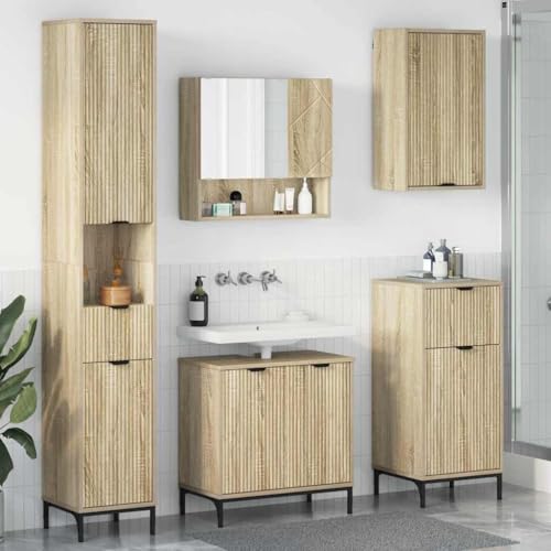 Tocadores de baño marrones y armarios de almacenamiento de madera Roble Sonoma 3