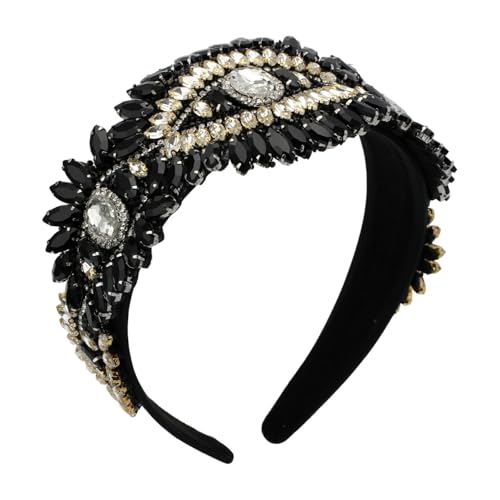 Baroque Crystal Flower Headband for Women Big Wide Chunky Rhinestone Bead Hairband Hairwear Jeweled Head Accessories (H1088-black)