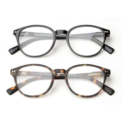 OKH Blue Light Bloqueo gafas de lectura para hombre mujer eyewear redondeadas anti resplandor/fusión ocular reducir los dolores de cabeza con bisagras(negro+tortuga, 0.0)