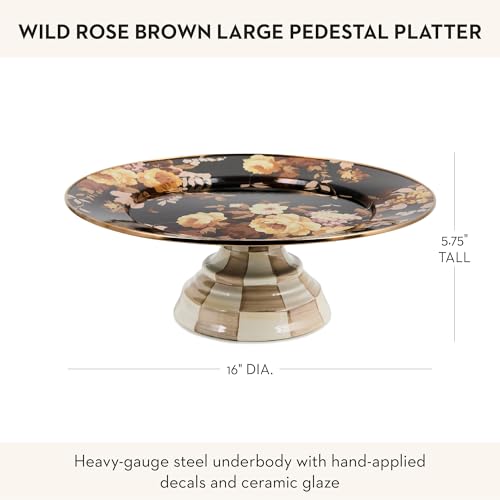 Image of MACKENZIE-CHILDS Pedestal Platter, Large, Wild Rose Brown