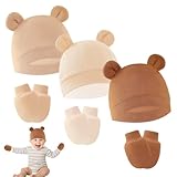 Bonnet Bebe pour Naissance, 6 pièces Bonnet pour Naissance Garcon, Moufle Bebe pour Naissa nce, Bon Net Bebe, Bon Net De pour Naissan ce Et Moufles, Convient aux bé bés de 0 à 6 Mois, Taille Unique.