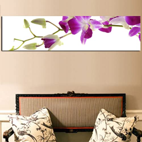 Tableau orchidée violette pop art moderne pour salon chic | Toile 30x105cm