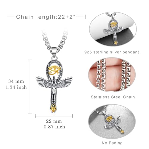 Ankh Necklace 925 Sterling Silver Ankh Cross Pendant Necklace Religious Ankh Protection Egyptian Jewelry Gifts for Men Women4