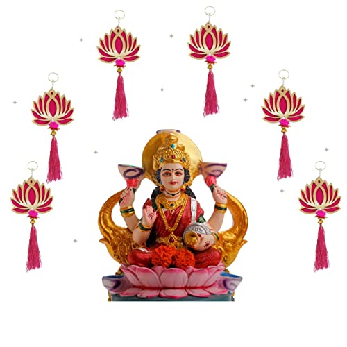 Kalakriti Lotus Hangings For Decoration Floral Wall Hangings For Temple Decor Pooja Room Decoration Items Back Dropper Showpiece For Home Decor (Pack Of 6) (Medium) (Pink) #TOP1