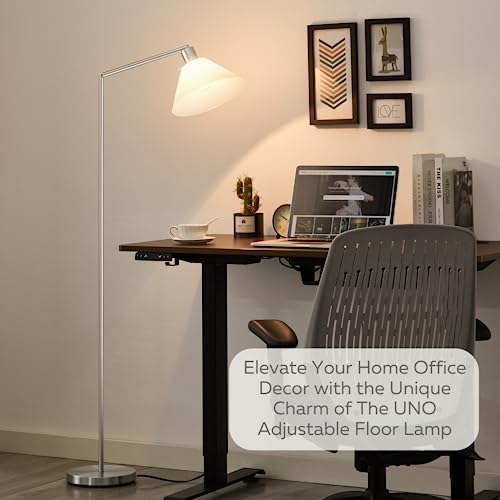 Lightaccents Uno Brushed Nickel Floor Lamp With Opal White Cone Shade. Model 6112-25 (Brushed Nickel) Metal Adjustable Floor Lamp For Bedroom Or Home Office, Warm White 9 Watt Led Bulb Included #TOP4