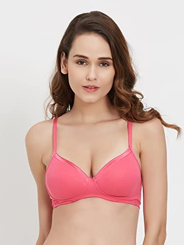 Image of SOIE Women's Solid Semi /Medium Coverage Padded Non-Wired Satin Panelled T-Shirt Bra