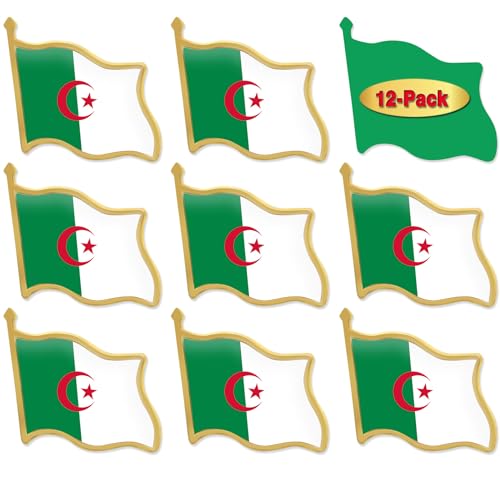 12/Pcs Algeria Flag Lapel Pins Bulk - Metal Algerian National Lapel Pin Brooch Badge Souvenir for Men Women Clothes Bags Hats by MIDLE - Used condition - US$8.31