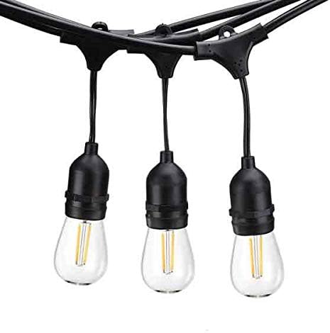 AQL AQLighting LED Commercial Grade Waterproof Outdoor String Lights with Hanging Sockets – Dimmable 1.5-Watt Bulbs – 48 Ft Cafe LED Edison Style Filament Bulb and Weatherproof Strand