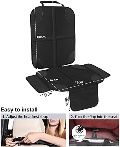 HONZUEN Baby Car Seat Protector Universal Thick Child Seat Protector for Car Compatible with ISOFIX, with Mesh Pockets Non-Slip Black Child Car Seat Covers Protectors for Baby Kids Seat Liner, 2 Pack