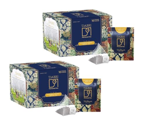 Image of Dabri Kashmiri Kahwa Green Tea 16 Pyramid Dip Tea Bags|Pack of 2 x 16 Bags Each|Natural & Original Flavour of kesar|Blended with Saffron,Almonds,Spices|Improves Digestion & Blood Circulation