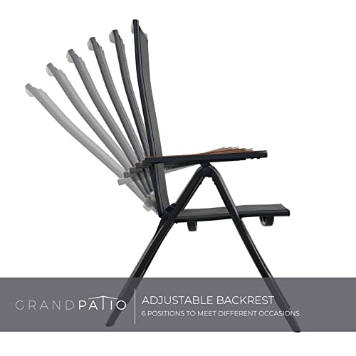 Grand patio Garten Klappstuhl, Liegestuhl, Balkonstühle Gartenstühle 2er Set, Alu Gartenstuhl Klappbar, Balkon Stuhl mit 6-Fach Verstellbare, Wetterfest, Essstuhl für Camping, Balkon (Schwarz)