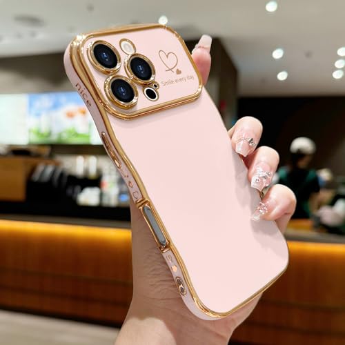 LCHULLE for iPhone 16 Pro Case for Women Girls, Cute Wave Frame Curly Shape with Love Heart Pattern Raised Camera Protection Cover Luxury Plating Shockproof Phone Case for iPhone 16 Pro, Nude Pink by LCHULLE - Image 2
