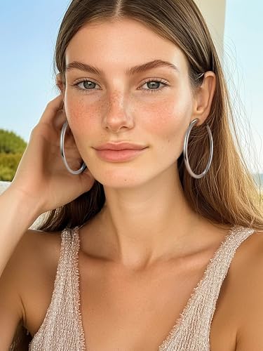 Image of Stainless Steel Chunky Hoop Earrings For Women, Minimalist and Chic, Black /Gold Plated, Round Hoops Earrings Hypoallergenic, Size: 30mm /40mm /60mm /80mm, Come with Box