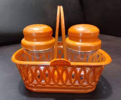 Image of Nabhya Complete Dining Table Set of Pickle Jars, Salt and Pepper Dispenser, Toothpick Holder and Spoon Holder(Wooden Look Design, Plastic) (Basket)