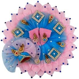 Kanha ji Dress/Laddugopal ji Dress for Krishna Janmashtami Laddu Gopal Designer Dress with Mukut Little Krishna Dress for Festival (Pink & Blue) Size-01