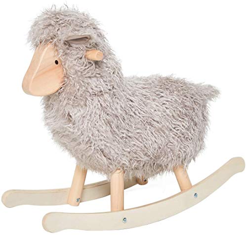 Labebe Oscilación de Madera Felpa Caballo Mecedora Animal Cordero Gris Columpio 1 año Juguete Regalo de cumpleaños para niños