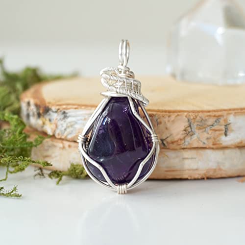Raw Amethyst Necklace - Purple Amethyst Pendant - Comes With 24 Inch Silver Plated Chain - Gift For Women - Gift Box - Pisces Zodiac Jewelry - February Birthstone #TOP1