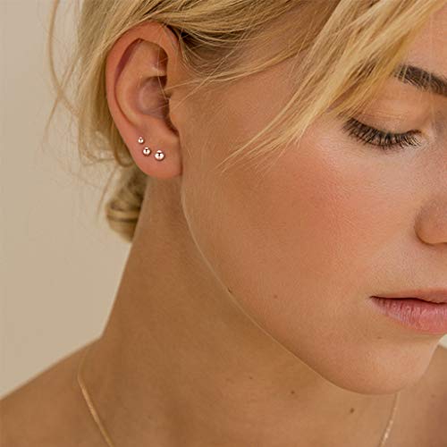 Sterling Silver Stud Earrings For Women Girls- 3 Pairs Tiny Ball Stud Earrings Round Cz Cubic Zirconia Earrings Set Cartilage Small Tragus Earrings(2Mm,3Mm,4Mm) (Ball Earrings(2Mm,3Mm,4Mm)- Rose Gold) #TOP2