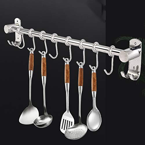 Awocan Kitchen Sliding Hooks Stainless Steel Hanging Rack Rail Organize Multi-Purpose Wall Hange With 6 S Sliding Hooks For Kitchen Pots|Clothes|Broom #TOP3