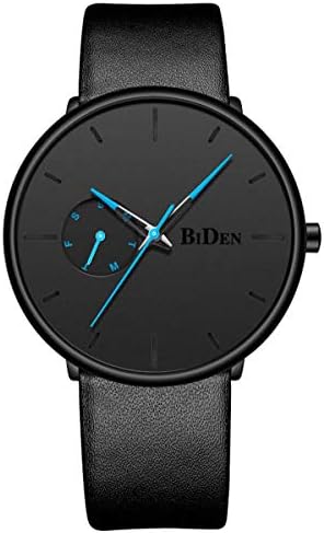 Mens Watches Waterproof Minimalist Luxury Leather Wrist Watch for Men Business Casual Fashion Simple Dress Analogue Quartz Watches - Black Blue