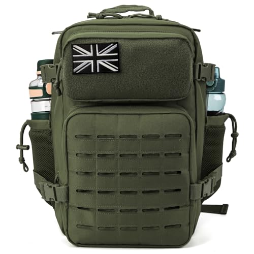 QT&QY 25L Military Tactical Backpacks For men Motorcycle Army Laser cut Molle Daypack small EDC Bug Out Bag Gym Rucksack With Dual Cup Holders medical Rucksack Green - Image 2