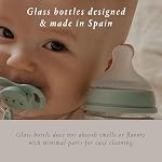 Suavinex Bonhomia Bouteille de bébé en verre avec SX PRO Mamelon en silicone, Bouteilles pour bébés anti-coliques, Biberons pour bébés allaités, à débit moyen, 3mo, 8oz, Menthe