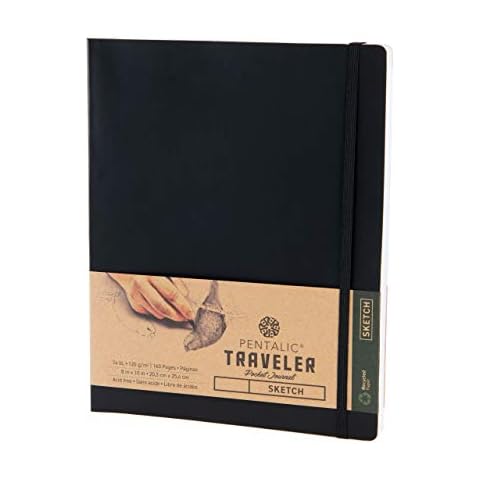 Pentalic 8" x 10" Pocket Sketchbook Traveler Journal, 160 Pages, Black Cover