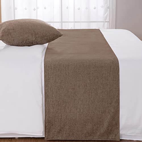 Amberis Bed Runner Brown, Chenille Soft No Fading Modern Bed Scarf #TOP1