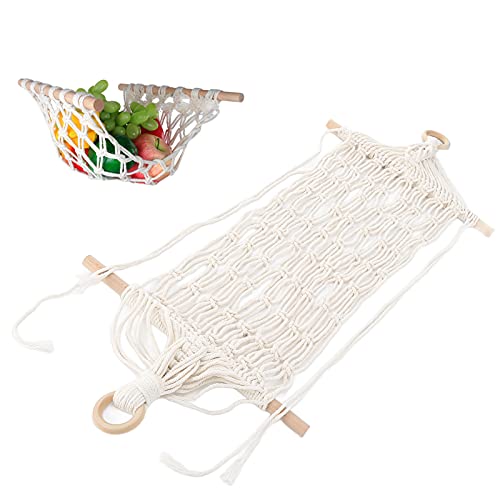 Rede de frutas, cesta de frutas de tricô manual estilo nórdico com ganchos para sala de estar para b