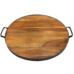 Villa Acacia 18 Inch Round Serving Tray, Solid Wood with