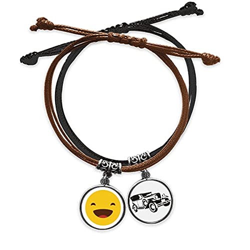 Bracelet chaîne de main cordon cuir motif rire jaune smiley de clavardage rétro