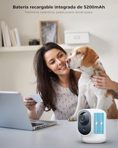 Miniatura 2 de Cococam 2k Camara Vigilancia Wifi Interior Sin Cable Con Batería 5200mah, 355 P 90 T, Inalámbrica Para Bebés Mascotas Cuidado Ancianos, Reconocimiento Ai, Detección Humana Pir 1, Blanco