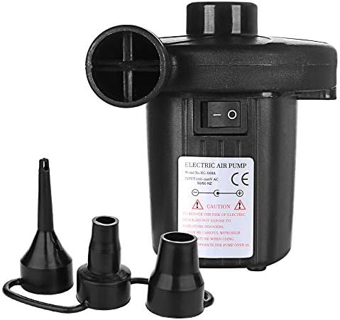 IEasⓄn Air Pump, Car Home Dual-use Air Pump Air Mattress Pump for Inflatable Blow up Pool Raft Bed Boat Toy Exercise Ball AC Inflator Deflator with 3 Nozzles,100-240V (Black)