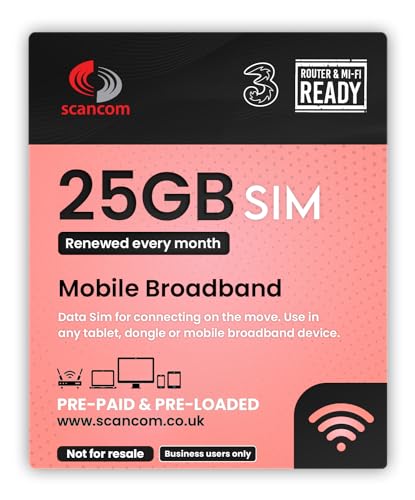 Three 25GB Data SIM - 5G Preloaded Every Month from now until 8th February 2027 - Perfect For Wifi Routers, Tablets & Phones - Business Grade 5G Data (25GB (Expiry Feb 2027))