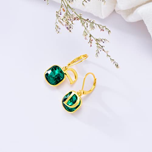 Seiyang Valentine's Day Gifts For Women Emerald Green Earrings With D Initial Letter Dangle Drop Earrings With Gold Tone Birthstone Earrings Birthday Jewelry Gifts For Women Girls Friends #TOP2