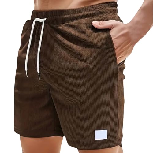 Corduroy Pantalones cortos para hombre, pantalones cortos cargo de verano para hombre, suaves y cómodos, pantalones cortos de ocio, con bolsillos, algodón holgado, de lino, pantalones cortos de