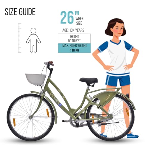 Hero Nebula 26T Bicycle for Girls/Womens with Front Basket and Inbuilt Carrier | Caliper Brake | Rigid Fork | 18 Inch Frame (Green) - Image 5