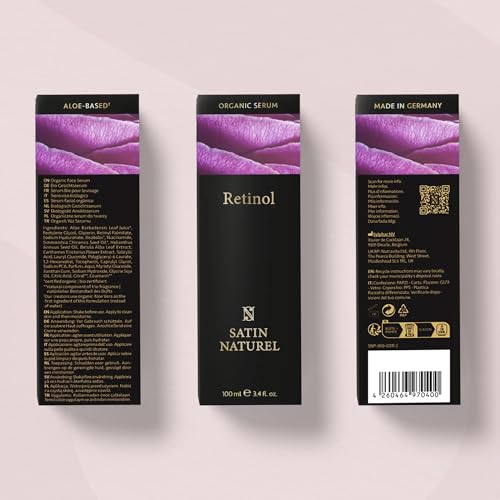 Retinolo Viso con Acido Ialuronico Viso e Niacinamide 100ml, Siero Viso Antirughe con Aloe Vera Bio per Pelli Sensibili, Siero Retinolo Viso - Retinol Serum - Siero Antirughe Viso Donna Satin Naturel - 2