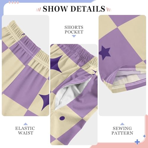 Purple Lattice Boys Pants Boys Athletic Pants Long Pant for Boywith Pockets Wide-Leg Size 6-14Y4